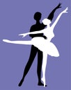 Vector drawing of black and white silhouettes couple graceful ballet dancers