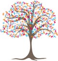 Vector drawing of blossoming tree with flowers and butterflies Royalty Free Stock Photo