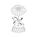 Vector drawing of a carousel. Linear illustration of a carousel with a horse. freehand doodle drawing Royalty Free Stock Photo