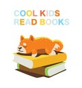 vector drawing of a cartoon small dog sleeping on books Royalty Free Stock Photo