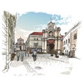 Vector drawing of central street of Vilnius, Lithuania