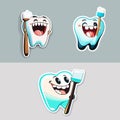 Vector drawing. Cheerful teeth with brushes for cleaning teeth for your design