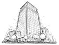 Vector Drawing of City Street High Rise Building