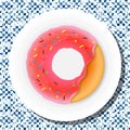 Vector drawing. Concept nutrition. Donut with bright glaze and colorful candys.