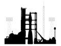 Vector drawing of a cosmodrome in a silhouette style.