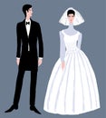 Vector drawing of couple newlyweds in retro style Royalty Free Stock Photo