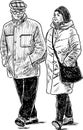 Sketch of an elderly people going for a stroll Royalty Free Stock Photo