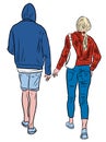 Vector drawing of couple students walking on a stroll together