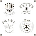 Vector drawing drone logo set, quadrocopter, miltycopter logo simbol, lettering, isolated