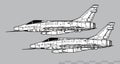 North American F-100 Super Sabre. Vector drawing of early fighter bomber jet