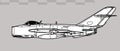 Mikoyan MiG-17 Fresco A. Vector drawing of early jet fighter aircraft.