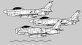 North American F-86 Sabre. Vector drawing of early jet fighter.