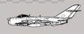 Mikoyan MiG-17PM/PFU Fresco E. Vector drawing of early jet interceptor aircraft.