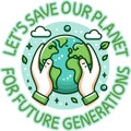 Vector drawing of Earth held in hands captioned Preserve our planet for future generations Royalty Free Stock Photo