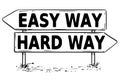 Two Arrow Sign Drawing of Easy or Hard Way Decision Royalty Free Stock Photo