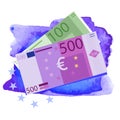 Vector drawing of a 100 and 500 Euro bills. Royalty Free Stock Photo