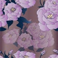 Vector drawing. Eustoma - flowers and buds. Seamless pattern.