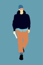 Vector drawing of fashionable man. Street modern youth style.