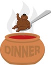 Vector drawing of a fat African-American on a spoon above a cauldron