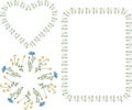 Vector drawing of floral borders from drawn blue cornflowers and white camomiles