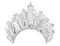 Vector Drawing of Generic Modern High Rise Buildings Around Half Circle or Globe