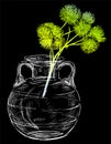 Vector drawing of green wild plant in glass vase