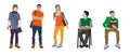 Vector drawing of a group of students, several students standing and sitting.