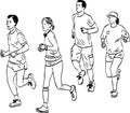 Vector drawing of group young people jogging Royalty Free Stock Photo