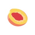 Vector Drawing Of Half A Peach. Illustration For Design Fast Food Menu. Isolated Icon On A White Background