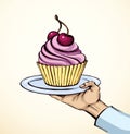 Vector drawing. The hand offers a treacherous treat Royalty Free Stock Photo