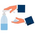 Vector drawing of hand washing with soap under the tap. Gel disinfectant. antibacterial treatment. Royalty Free Stock Photo