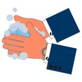 Vector drawing hand washing with soap. antibacterial treatment. Royalty Free Stock Photo