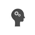 Vector drawing of the head with gears. Black icon of head silhouette on a white background