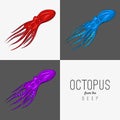 Vector drawing illustration of octopus with curling tentacles Royalty Free Stock Photo