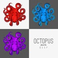 Vector drawing illustration of octopus with curling tentacles Royalty Free Stock Photo