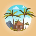 Vector drawing image the bungalow located island