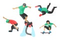 Vector drawing jumping extremesilhouettes illustration life skateboard set speed skydiver skateboarder roller skate Royalty Free Stock Photo