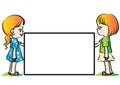 Vector drawing kids holding blank card Royalty Free Stock Photo