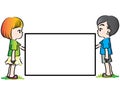 Vector drawing kids holding blank card Royalty Free Stock Photo