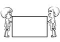 Vector drawing kids holding blank card Royalty Free Stock Photo