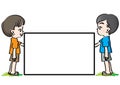 Vector drawing kids holding blank card Royalty Free Stock Photo