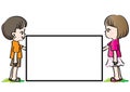 Vector drawing kids holding blank card Royalty Free Stock Photo