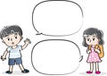 Vector drawing kids talk with speech bubble