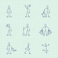 Vector drawing from lines of simple little men in different situations