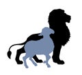 Vector drawing. Lion and lamb walks together