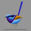 Vector drawing of a male of australian superb fairywren Malurus cyaneus on a light gray background, isolated
