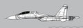 Sukhoi Su-27 Flanker. Vector drawing of modern multirole fighter. Image for illustration and infographics