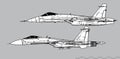 Sukhoi Su-27 Flanker. Vector drawing of modern multirole fighter. Royalty Free Stock Photo