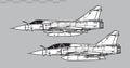 Dassault Mirage 2000. Vector drawing of modern multirole fighter. Royalty Free Stock Photo