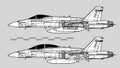 McDonnell Douglas F/A-18 Hornet. Vector drawing of modern navy fighter. Image for illustration and infographics